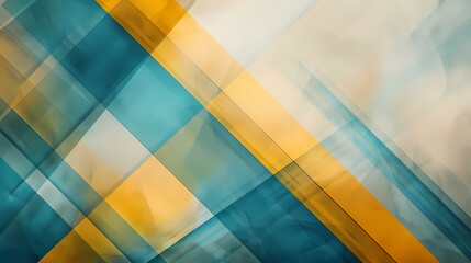 Wall Mural - Abstract geometric background with overlapping diagonal lines in shades of blue, yellow, and white. The translucent lines create a sense of depth and dimension.