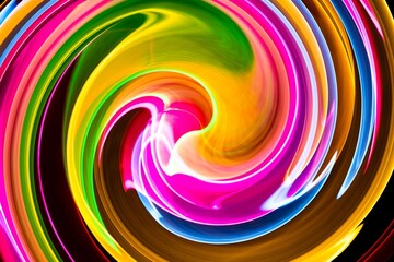 A colorful swirl of colors that is very abstract. The colors are bright and vibrant, and the swirl is very dynamic and energetic. The image has a sense of movement and excitement