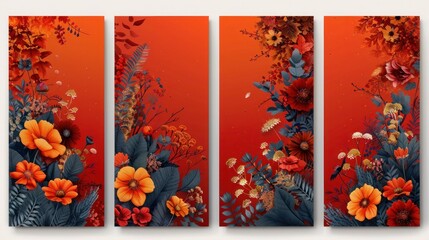 Autumn Harvest Festival Banners with Harvest Symbols and Floral Elements - Vector Illustration for Prints, Flyers, Invitations, and More