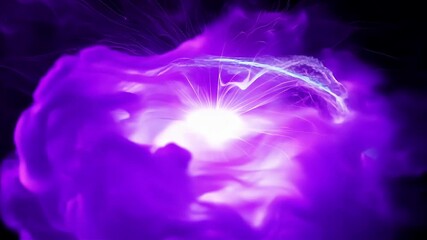 Poster - A vibrant purple energy burst erupts, radiating bright light and swirling clouds, creating a mesmerizing visual effect.