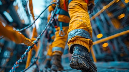 A person using a safety harness while working at heights, ensuring workplace safety