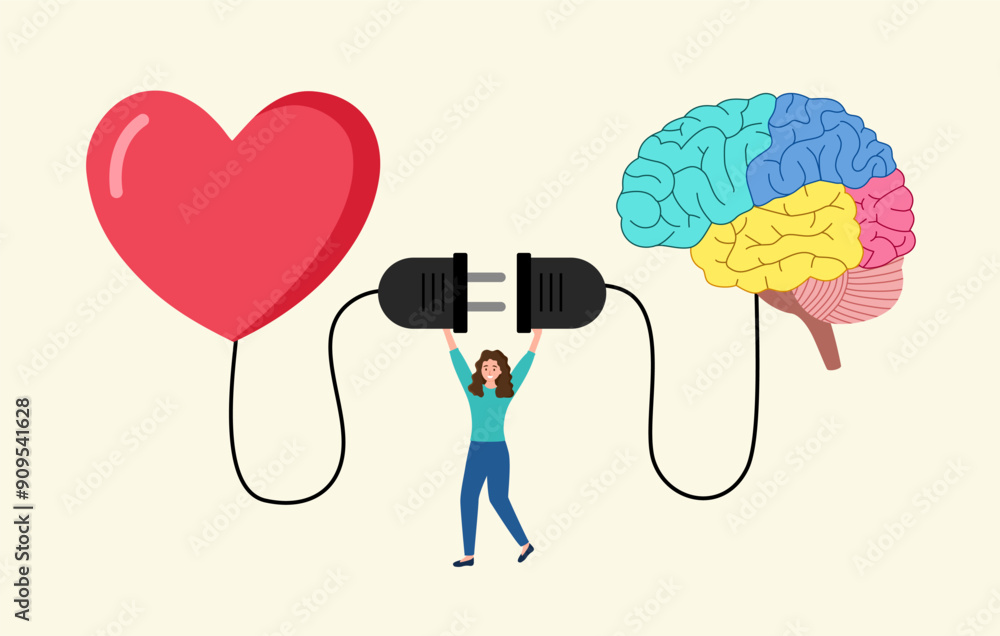 Heart and brain connection, control feeling and emotion with logical ...