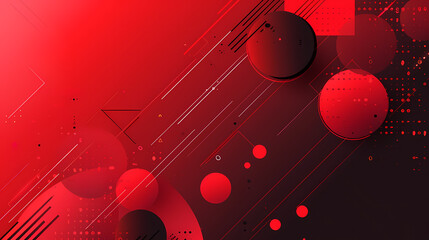 Wall Mural - Abstract red and black geometric design with diagonal lines, circles, and squares.