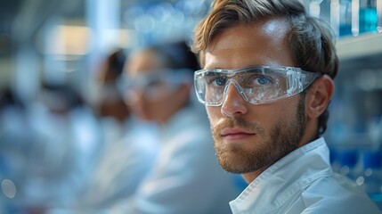 Wall Mural - A person using protective eyewear while working in a lab, ensuring personal safety