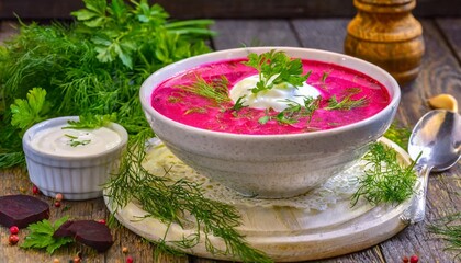 Delicious Šaltibarščiai: Chilled Beet Soup with Sour Cream and Fresh Herbs