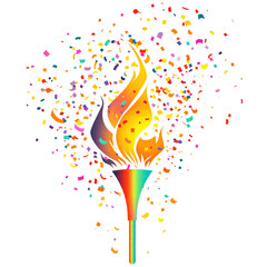 Wall Mural - Torch flame with confetti isolated on transparent white background, clipping path