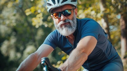 Cyclist wearing crash protection cycling gear with beard