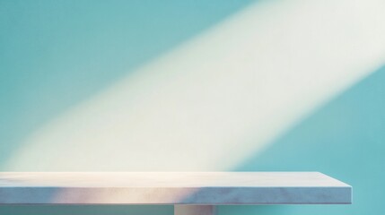 Aufkleber - Serene Pastel Blue Stucco Table for Product Display in Tranquil Field Setting – Natural Soft Lighting, Minimalist Composition, Low-Angle Graph