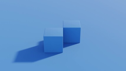 Monochrome Abstract 3D animation: Two Rolling Blue Cubes in Dynamic Geometric Movements and Modern Design