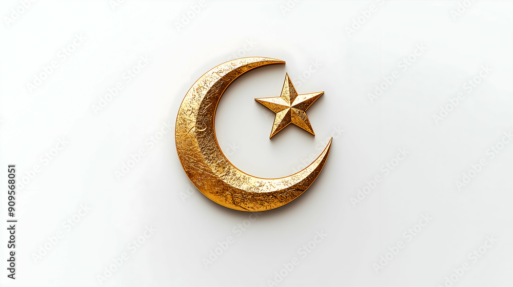 A beautifully crafted golden crescent moon and star symbol displayed on ...