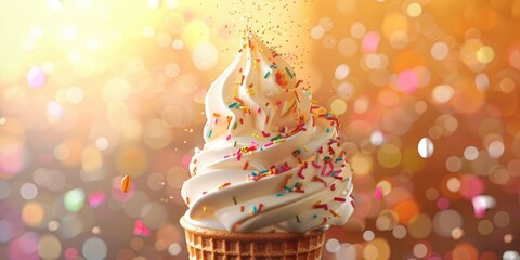 Poster - Illustration of an Ice Cream Cone with a Flake and Sprinkles