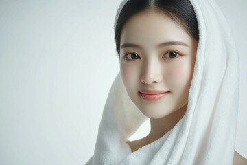 Wall Mural - Beauty Asian women spa skin healthy on 100% isolate white background.