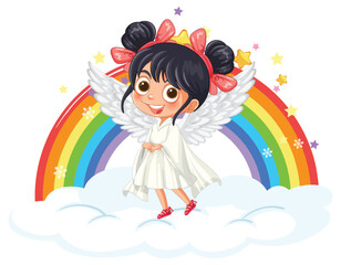 Canvas Print - Angel Girl with Rainbow