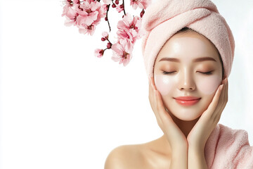 Wall Mural - Beauty Asian women spa skin healthy on 100% isolate white background.