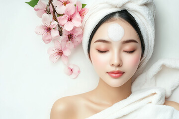 Wall Mural - Beauty Asian women spa skin healthy on 100% isolate white background.