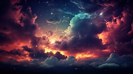 Canvas Print - Abstract illustration of outer space, big beng, cloud of stars, galaxies in beautiful colors.  