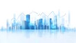 © F - Abstract financial stock market graph with blue color and city buildings on transparent background vector illustration white background