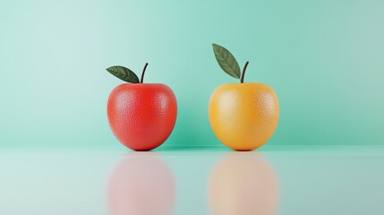 Augmented reality shopping, two rare fruits comparison, sleek design, vibrant colors, futuristic market