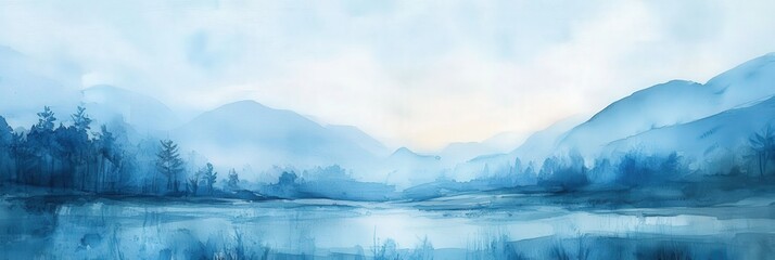 Wall Mural - Watercolor Landscape of a Mountain Lake