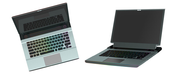 Wall Mural - Set of modern laptops with rgb lights isolated on white background with clipping path.