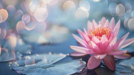 Wall Mural - Pink Water Lily Blossom in a Serene Pond