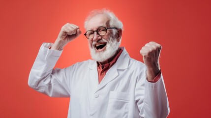 Wall Mural - Portrait of a Nobel laureate scientist celebrating a groundbreaking discovery