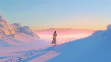 Poster - Woman walking towards the rising sun