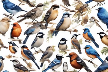 watercolor various robin forest drawn bluebird bird elements set collection chickadee wren magpie jay birds woodpecker owl names realistic big illustration hand birding blackbird element europa