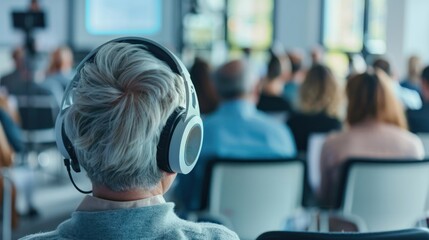 Wall Mural - An audiologist presenting a seminar on hearing conservation and noise-induced hearing loss prevention.