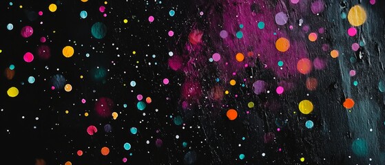 Wall Mural - Overlay of watercolor dots, on black background, Generative AI