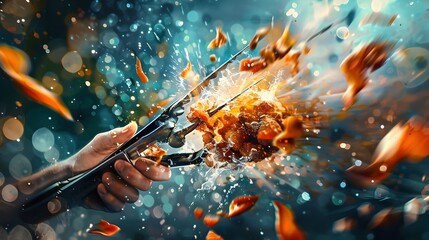 Poster - Splashing Orange Food with Tongs.