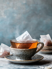 Wall Mural - Tea bags steeping in water, cup of hot tea, food photography