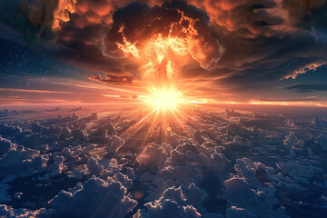 Generative ai on theme of scary nuclear explosion in outdoor, mushroom cloud of nuclear weapons