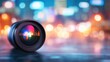 © red_orange_stock - A camera lens captures vibrant, blurred city lights during a nighttime setting