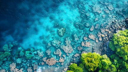 Canvas Print - Aerial View of Pristine Turquoise Coral Reef with Vibrant Marine Landscape