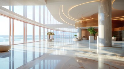 Wall Mural - Conceptual image of a resort lobby with contemporary architecture and welcoming ambiance