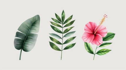 Wall Mural - Experience the lush beauty of tropical foliage with handpainted leaves and vibrant flowers, adding a touch of paradise to your space.