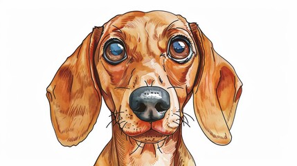 Poster - A charming watercolour illustration of a playful Dachshund puppy with oversized eyes, perfect for dog lovers.