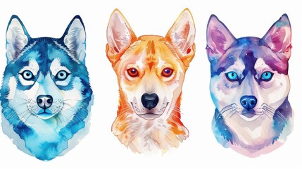 Poster - Charming watercolor illustrations of dogs and cats in vibrant colors, perfect for pet lovers and art enthusiasts alike.