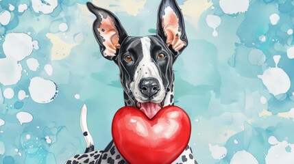 Wall Mural - A joyful dog with a heartwarming smile, captured in a vibrant watercolor illustration that radiates happiness and love.