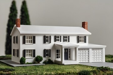 Simple modern white house model, isolated on a transparent background.