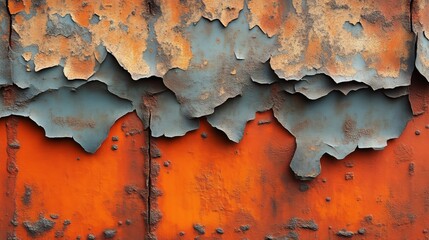 Wall Mural - Peeling paint on rusty metal surface, close-up texture. Industrial decay and corrosion concept