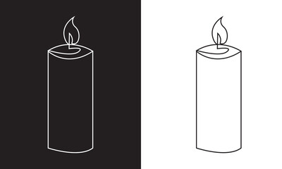 Continuous one line drawing candle burning flame. Black and white contour line simple minimalist graphic isolated on Black and white background. vector illustration. EPS 10