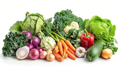 Wall Mural - Fresh Vegetables Arranged on White Background