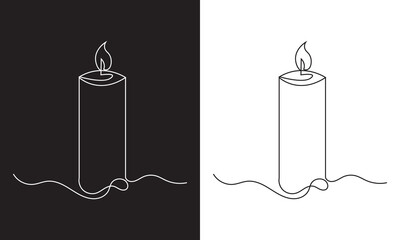 Continuous one line drawing candle burning flame. Black and white contour line simple minimalist graphic isolated on Black and white background. vector illustration. EPS 10