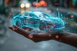 © Worawee - A hand is holding a car that is projected on a screen
