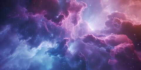 Wall Mural - A colorful space scene with purple clouds and stars