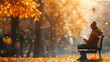 © Thares2020 - Autumn Tranquility Person Reading Book on Park Bench Surrounded by Falling Leaves