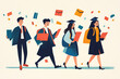© Tino - graphic design showing happy high school students passing exams, elegant and minimalistic