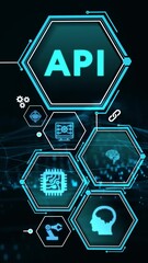 API - Application Programming Interface. Software development tool. Business, modern technology, internet and networking concept.